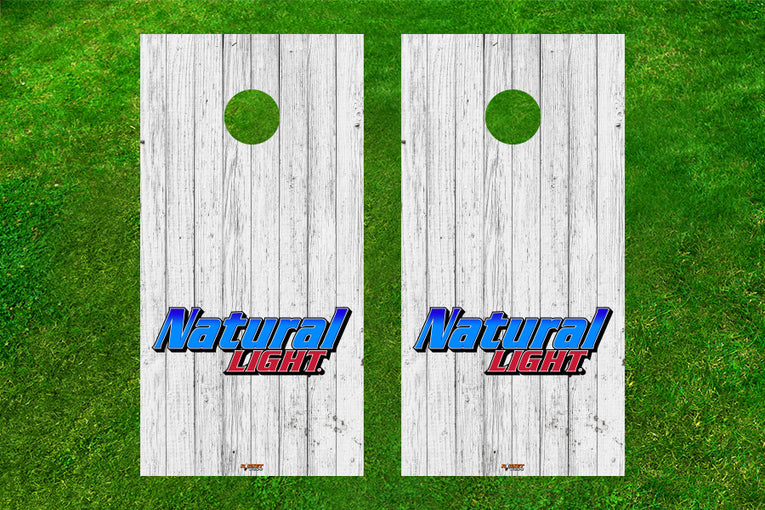 Natural Light Beer White Wood Fade Logo Cornhole Board Decals